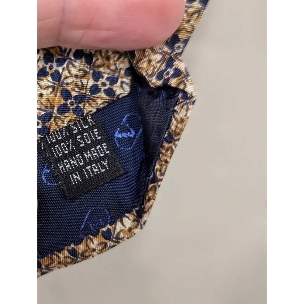 Valentino 100% Silk Tan and Navy Blue Tie One Size